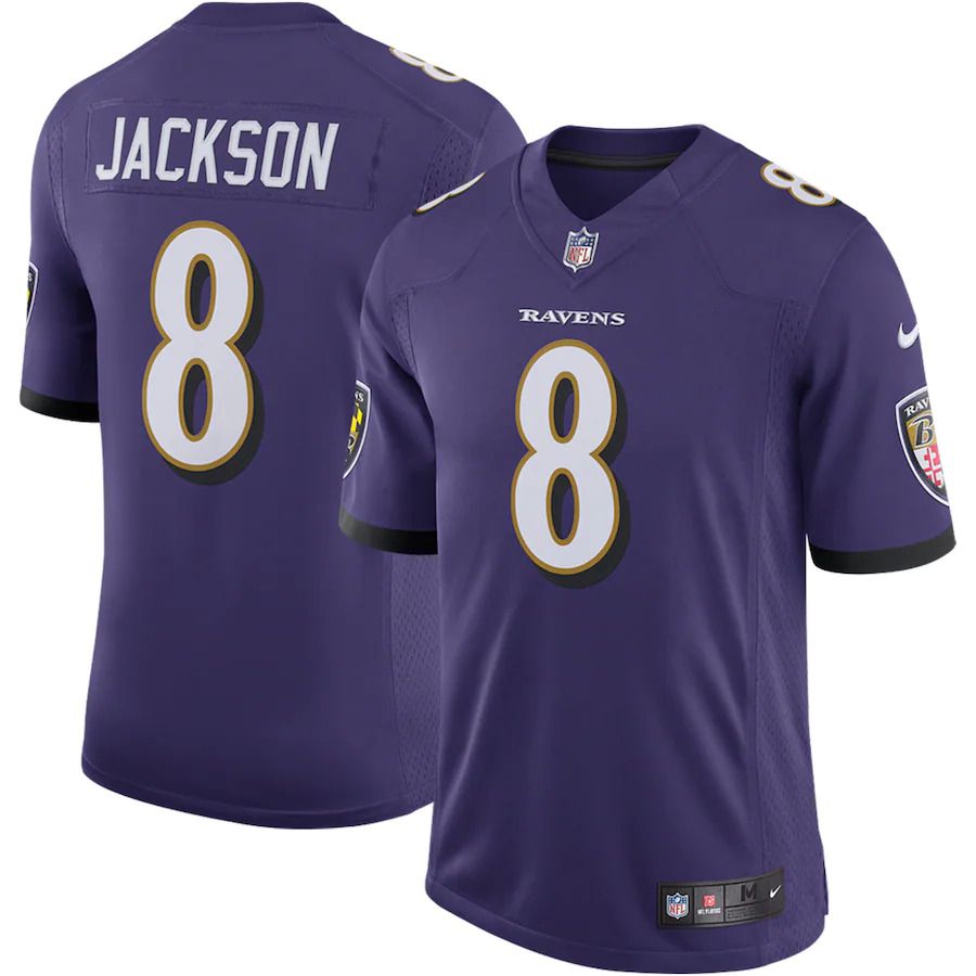 Men Baltimore Ravens 8 Lamar Jackson Nike Purple Speed Machine Limited NFL Jersey